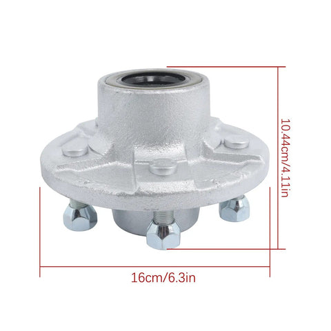 5 Lug Galvanized Trailer Hub Kit with 4.5 Inch Bolt Pattern, 3500lb Capacity, detailed view with dimensions