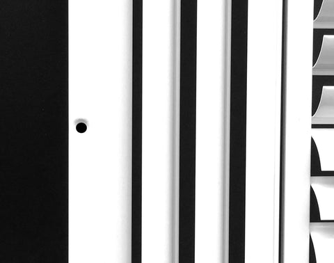 Close-up of Aluminum 4-Way Adjustable Air Diffuser With Curved Blades For HVAC Duct Vent Cover 10 Inch By 10 Inch