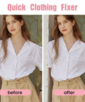 Before and after using Stitch Gun For Clothes Quick Fix Kit With Five Needles And 1000 Black And 1000 White Fasteners Pink And White
