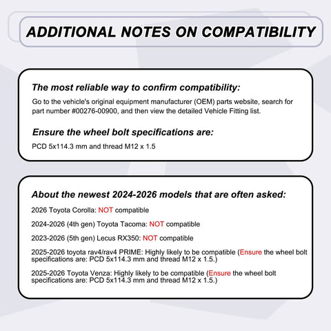Image of compatibility notes for Lock Down Your Wheels With These Slick Chrome Wheel Lock Lug Nuts Set M12x1.5.