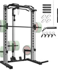 All In One Adjustable Smith Machine With Lat Pulldown System Multi Function Power Cage For Home Gym Cable Crossover Squat Rack Training Equipment With Attachments.