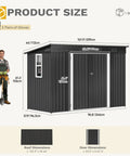 9x4 Outdoor Storage Shed With Windows And Lockable Double Doors Tough As Nails Steel Construction Sloped Roof Garden And Patio Organizer Large Backyard Tool Shed In Dark Gray with size dimensions shown