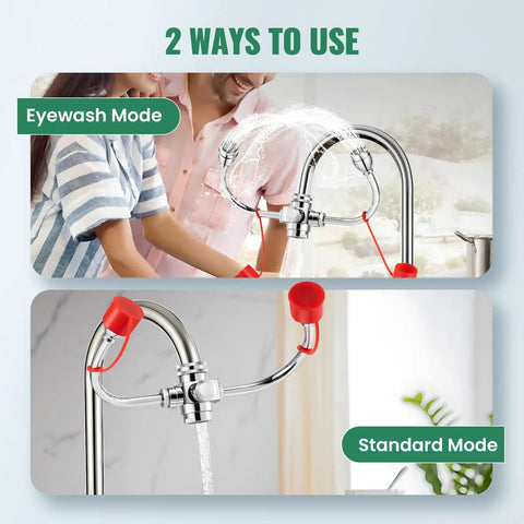 Faucet Mounted Eyewash Station With 360 Degree Rotation No Fuss Emergency Eye Wash Attachment for dual sink modes.