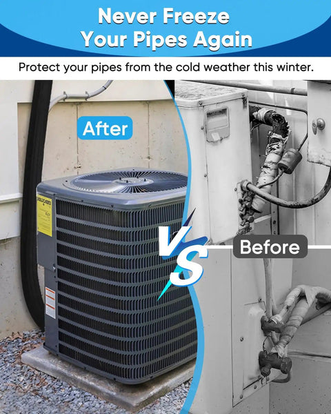 Comparison of outdoor AC units with and without Outdoor AC Pipe Insulation Sleeve Wrap 3-Layer 600D Oxford Cover.