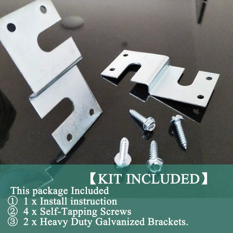 Rv Washer Dryer Brackets Kit For Westland LG Combo Units with 2 galvanized brackets and 4 screws displayed on surface