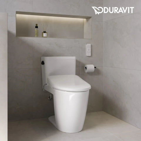Top Shelf Slim Bidet Toilet Seat For Elongated Bowls With Instant Warm Water Jets Heated Seat in modern bathroom setting.