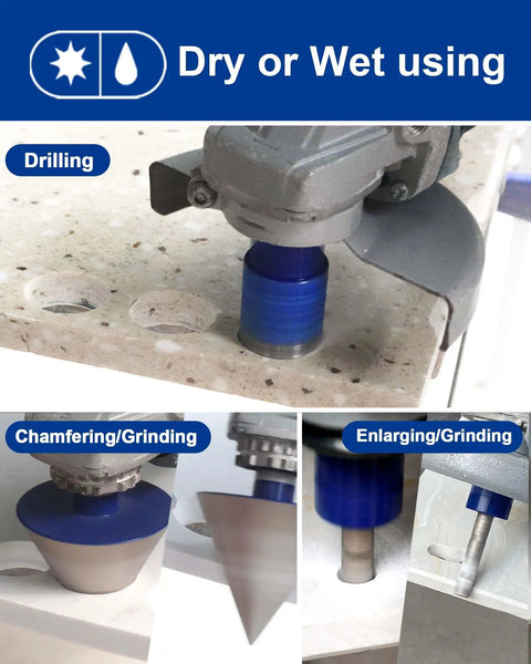Diamond Core Drill Bit Set For Porcelain Tile Marble Ceramic Granite - 9Pcs Milling And Chamfer Kit in use on tiles