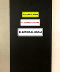 Black Electrical Room Sign Easy To Read For Doors Panels And Walls Keeps Staff And Emergency Pros In The Know About Electrical Rooms Compliant Durable Available In 2x6 And 2.75x7 And 3x9 Inches, white sign on black door