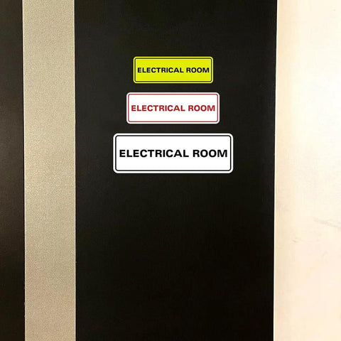 Black Electrical Room Sign Easy To Read For Doors Panels And Walls Keeps Staff And Emergency Pros In The Know About Electrical Rooms Compliant Durable Available In 2x6 And 2.75x7 And 3x9 Inches, white sign on black door