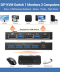 Hassle Free 4K 60Hz DisplayPort KVM Switch That Lets Two Computers Share One Monitor Flawlessly With Quick USB 3.0 hub connections.
