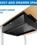 Heavy Duty Steel Under Desk Drawer With Key Lock And Smooth Glide Tracks For Secure Private Slide Out Table Storage Organizer mounted under desk.