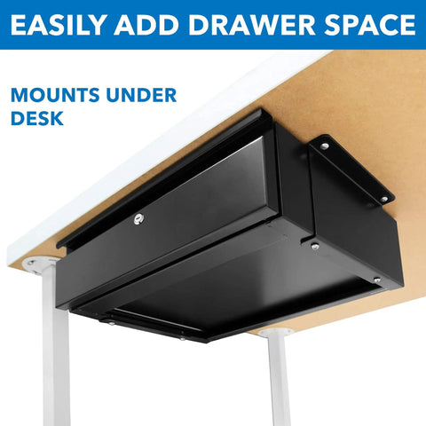 Heavy Duty Steel Under Desk Drawer With Key Lock And Smooth Glide Tracks For Secure Private Slide Out Table Storage Organizer mounted under desk.