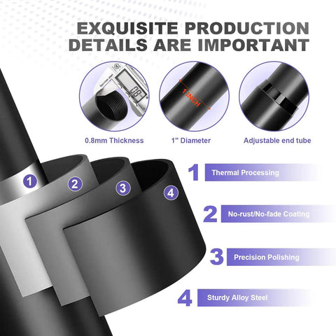 One Inch Adjustable Heavy Duty Curtain Rod With Extra Long Range From 30 To 240 Inches Matte Black Finish Features