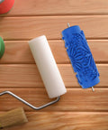 Pro-Level Rubber Texture Paint Roller For Walls And Ceilings DIY Decor Game Changer with blue textured sleeve and white roller.