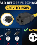 Nema 6-50 To 6-20 Plug Adapter Featuring 10 Awg Stw Wire For Ev Charger And Welder Power Hookup Heavy Duty Shop Ready showing 250V connectors.