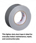 Multi-Use Silver Duct Tape 1.88 in x 60 yd x 7 mil, 1 Pack, Contractor Grade, angled view showing roll and label