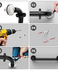 Installation process of 2 Pack 16 Inch Matte Black Shower Grab Bar Stainless Steel Wall Mount Safety Hand Rail for handicap support.
