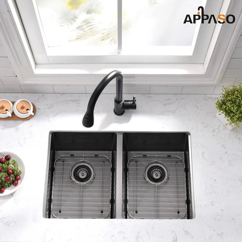 Stainless Steel Sink Grids Set of 2, 13 x 11-5/8 Inches, Protective Kitchen Rack in Double Bowl, Rust-Resistant Brushed Finish