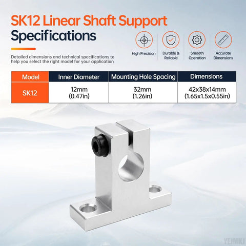 Four Pack SK12 12mm Linear Shaft Support Block With Locking Screw For Stable Precision Linear Motion In CNC Machines, 3D Printers, And Robotic Systems, Includes L Shaped Allen Wrench. SK12 aluminum alloy support block, 42x38x14mm