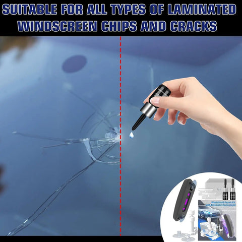 Pro Grade Windshield Repair Kit With Vacuum Technology 2 Piece Set Suction Cup Curing Light Auto Glass Repair Tool in use