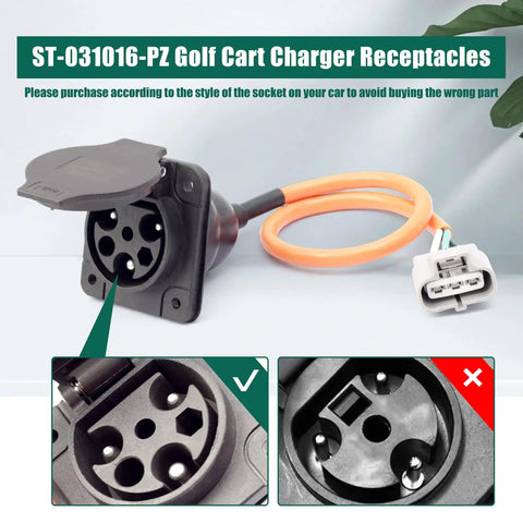 Top Tier Electric Golf Cart Charger Receptacle Head Replacement For Evolution Powersports Advanced Ev And Aeric with orange cord