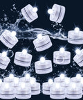 Submersible LED Tea Lights Set for Pond and Water Features, Battery Operated Underwater Lights, 24 Pack White in water splash