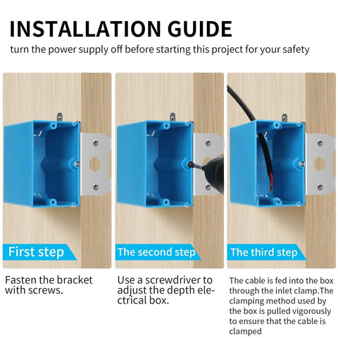 Installation steps for Six Pack One Gang PVC Electrical Box For Switches And Outlets, Adjustable Plastic Junction Box, Blue
