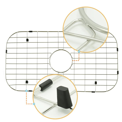 Stainless Steel Sink Grid Protector 19x15 Inches Durable Bottom Shield With Anti Rust Finish shown with detailed close-ups.