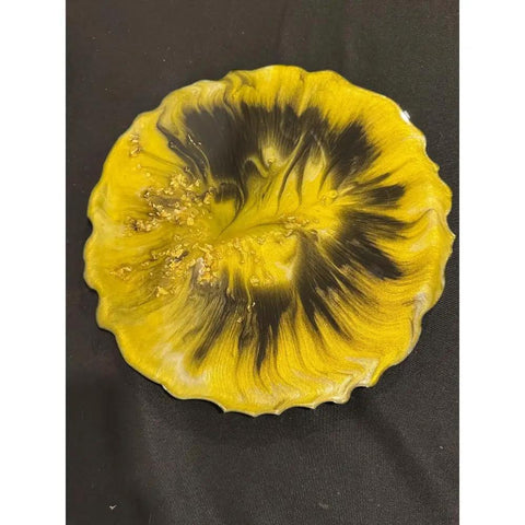 Yellow And Black Resin Lazy Susan With Gold Leaf Floral Centerpiece For Kitchen Or Dining Table 13.5 Inch Charcuterie Board