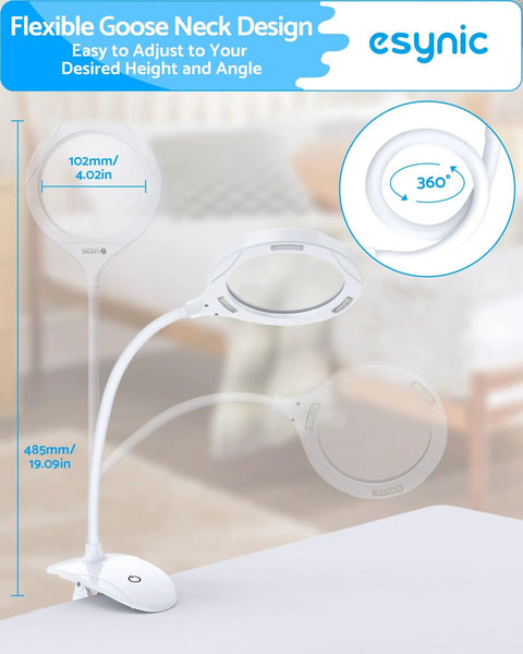 Go To Lighted Desk Magnifier With Clamp And Heavy Base, USB C Rechargeable, flexible gooseneck design, 4.3 inch large lens
