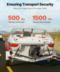 Boat secured with Beefed Up Heavy Duty Boat Trailer Transom Straps 2 Pack, 2In X 24In Adjustable Tie Downs