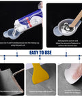 Tile Repair Kit For Porcelain And Ceramic Surfaces, Quick Fix For Scratches, Chips, Dents And Holes In Bathtubs And Shower Trays, Repairs Marble, Granite, Quartz, Acrylic, Fiberglass Countertops And More For A Look That Looks Brand New, showing mixing and application process.