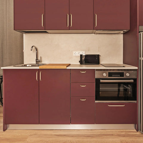 Modern kitchen featuring Ten Pack 5 Inch Champagne Bronze Cabinet Handles In Solid Zinc Alloy For Kitchen Cabinets with contemporary decor.