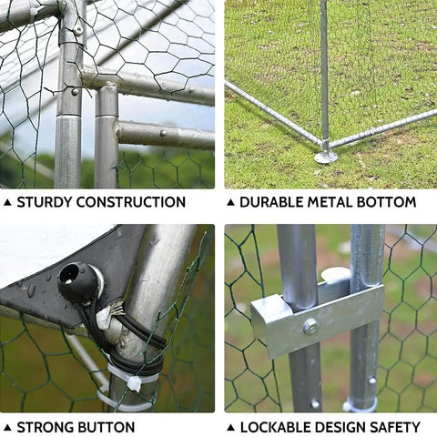 Heavy Duty Beefy Outdoor Chicken Coop With Metal Frame Large Poultry Pen Enclosure details, rustproof wire mesh and lock