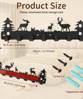 Chic Deer Wall Hook Rack With Seven Smooth Hooks And Double Adhesive Screw Mount For Kitchen Bathroom Storage Waterproof Black Metal Build showing dimensions and installation accessories.