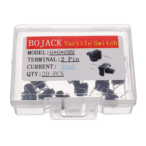 6x6x6 mm Tactile Push Button Switches 2 Pin Momentary Pack Of 20 in plastic case for DIY Electronics Projects 50mA 12VDC