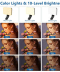 Different lighting modes of 60 LED Portable Selfie Light With Clip On And Tripod Adapter Rechargeable 2200mAh High CRI 97 Plus