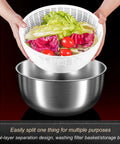 Kickass Electric Salad Spinner With Slick Usb Rechargeable Motor Stainless Steel Bowl For Crispy Greens And Fresh Fruit Hassle Free Cordless Kitchen Game Changer You Will Love, showing dual-layer design with white basket and stainless steel bowl.