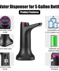 5 Gallon Water Pump With Mobile Base USB Rechargeable Electric Water Dispenser For Bottle Portable Automatic Pump Anti Shake.