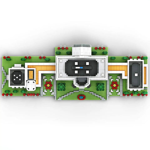 Top view of White House Buildable Micro Mini Blocks Set With West Wing And East Wing, 3,000 Pieces, Realistic Landmark Building Toys.