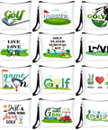 24 Pack Golf Pouch Bags Set In 12 Styles For Cosmetics, Toiletries, Phone, Headphones, And Keys, featuring golf-themed designs.