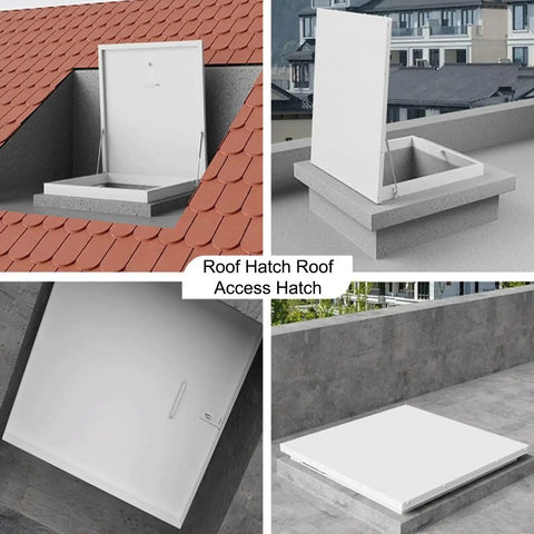 Heavy Duty Roof Access Hatch With Hasp Lock Weatherproof Aluminum Skylight Cover For Attic Or Warehouse Ceilings Outdoor Maintenance Access Door 60x60 CM Waterproof Rustproof Easy Lock And Secure Design, roof installation