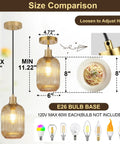 Size comparison of Two Pack Top Tier Amber Cylinder Pendant Lights With Vintage Ribbed Hand Blown Glass And Brushed Gold Adjustable Fixtures.