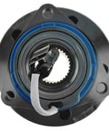Front view of front and rear wheel hub and bearing assembly pair for Chevy vehicles with 34mm axle nut socket included OE replacement