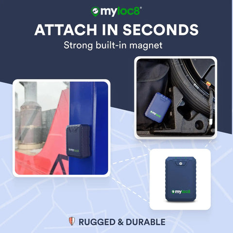 Tough As Nails Waterproof Gps Tracker For Your Daily Driver Or Big Rig, Equipped With Super Strong Magnet, showing attachments on metal surfaces.