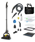 Pro Grade Steam Mop Bundle Featuring 18 Piece Precision Floor Care Kit including mop, accessories, and cleaning tools.