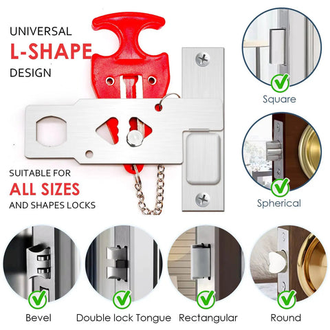 Diagram showing Travel Safe Portable Door Lock For Hotels And Rentals Universal L Shaped Door Lock Latch For Extra Privacy.