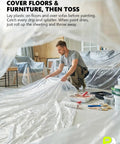 Massive Ultra Clear Painter Plastic Roll 9 By 400 Feet 0.31 Mil HDPE Sheeting With Hassle Free Dispenser Box for covering floors during painting.