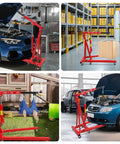 Folding Hydraulic Engine Hoist And Heavy Duty Cherry Picker Shop Crane With Six Iron Caster Wheels Built Like A Tank For Seamless Two Ton Lifting Tasks Daily in garage lifting engine.