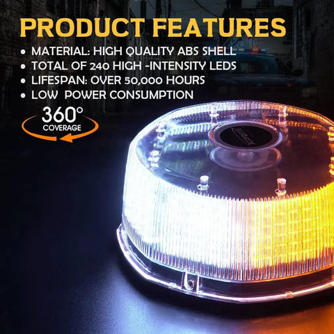 Hella Durable 14 Mode Led Warning Beacon With Badass Magnetic Mount For Forklift Construction Trucks And Farm Equipment White Amber Strobe Light Super Knockout Visibility, showing high quality ABS shell and LED features.